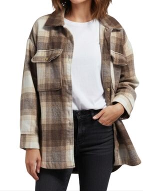 Banana Republic Brown and Cream Plaid Utility Jacket